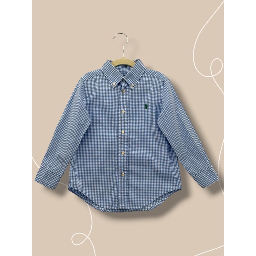 Ralph Lauren Gingham Cotton Button Down Shirt Blue White 4T